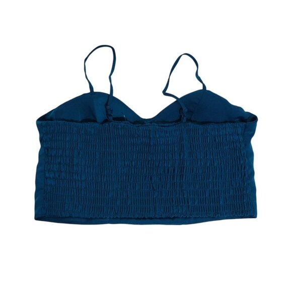 Sincerely Jules Blue Bustier Crop Top With Straps Smocked Back Womens Size L. - Picture 2 of 7